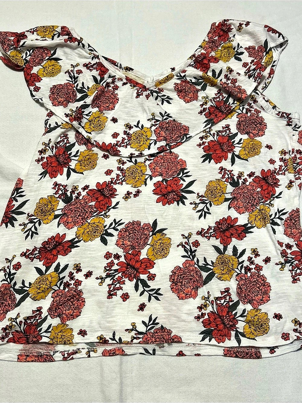 LOFT Outlet Floral Ruffle Flutter Sleeve Top Ivory Size L
